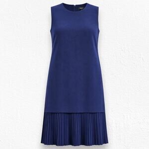 Theory Malkan Winslow Crepe Navy Blue Pleated Hem Sleeveless Midi Dress Size 4